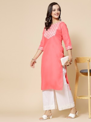 VIVIDH CREATIONS Women Embroidered A-line Kurta(Pink)