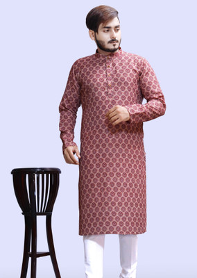 Tibra Collection Men Floral Print Flared Kurta(Dark Green)