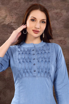 SK Creation Women Self Design Straight Kurta(Blue)