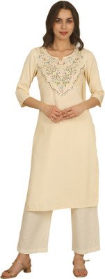 Aurelia Women Embroidered Straight Kurta(White)