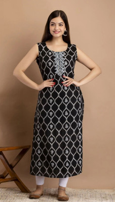 S K KANANI Women Printed A-line Kurta(Dark Blue, Pink)