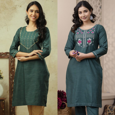 AuzaSho Collection Women Embroidered Straight Kurta(Multicolor)