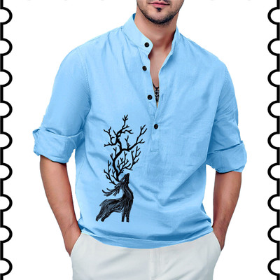 Kavyangle Creation Men Animal Print Straight Kurta(Blue)