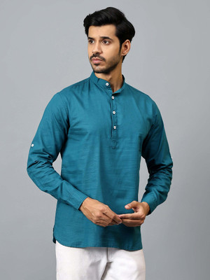 FireFish Men Solid A-line Kurta(Dark Blue)