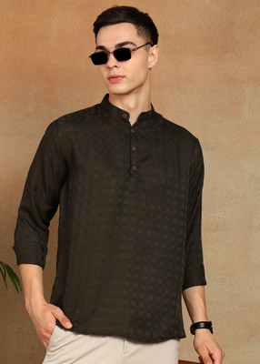 FUBAR Men Self Design Straight Kurta(Dark Green)