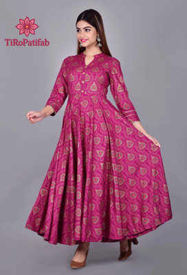 TiRoPatifab Women Printed Anarkali Kurta(Pink)