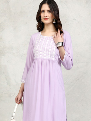 Vishudh Women Printed Straight Kurta(Purple)