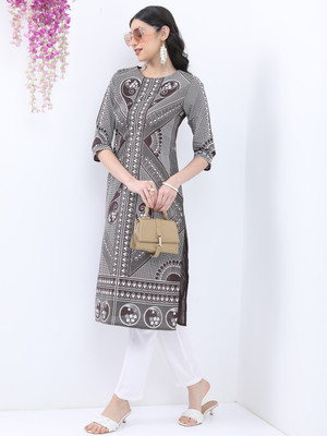 Vishudh Women Printed Straight Kurta(Brown)