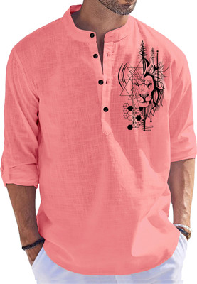 Kavyangle Creation Men Printed Straight Kurta(Orange)