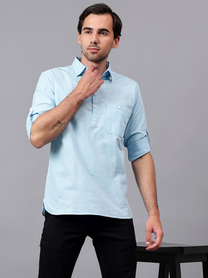 Yugnik Men Solid Straight Kurta(Light Blue)