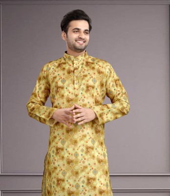 fabzy Men Printed Straight Kurta(Multicolor, Yellow)