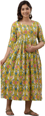 Qadri Textiles Women Floral Print Gown Kurta(Yellow)