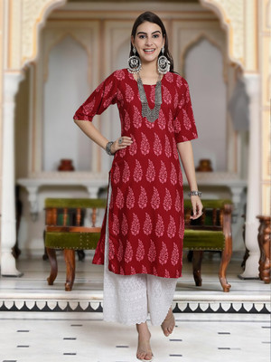 1 Stop Fashion Women Printed A-line Kurta(Red)