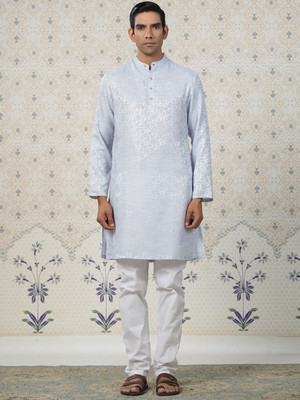 Ode by House of Pataudi Men Solid Straight Kurta(Blue)