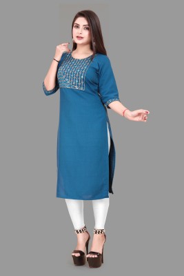 KNG TEXTILE Women Embroidered A-line Kurta(Blue)