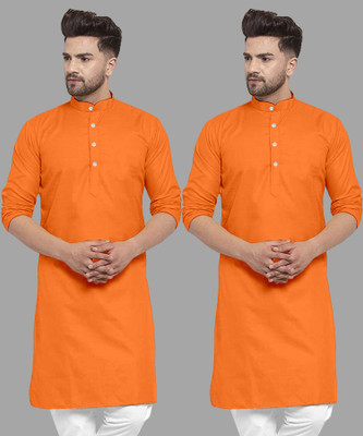 UDANIENTERPRISE Men Solid Straight Kurta(Orange)