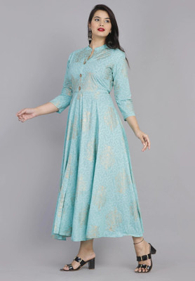 Tejal Textile Women Printed Anarkali Kurta(Blue)