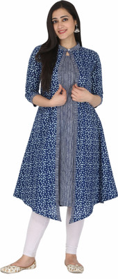 Kriftee Women Printed A-line Kurta(Blue)