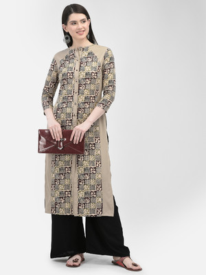 Ojjasvi Women Printed Straight Kurta(Beige)