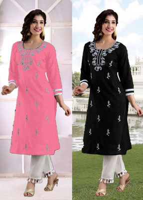 SISTO Women Chikan Embroidery A-line Kurta(Multicolor)