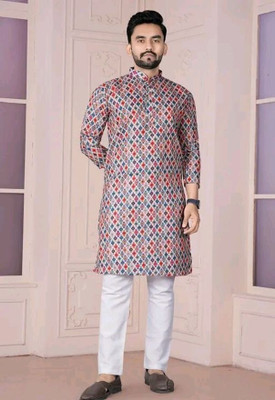 Sanju Fashions Men Polka Print Straight Kurta(Multicolor)