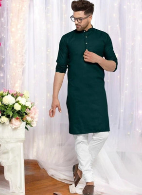 Krisha trend Men Solid Straight Kurta(Dark Green)