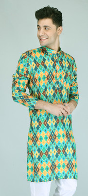FUBAR Men Printed Straight Kurta(Green)
