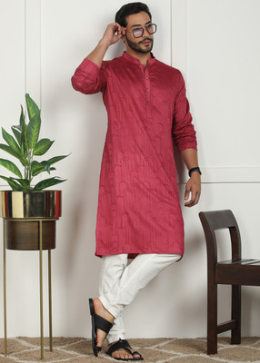 SWAGG INDIA Men Self Design Straight Kurta(Red)