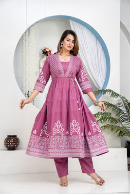 Sample Women Printed Anarkali Kurta(Purple)
