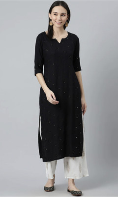 Elegant Creation Women Embroidered, Embellished Straight Kurta(Black)