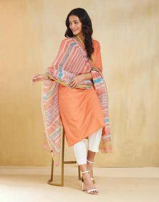 Fabindia Women Solid Straight Kurta(Orange)