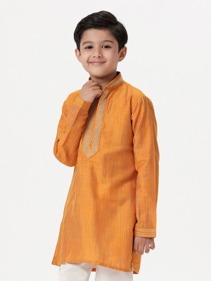 Ramraj Cotton Boys Self Design Straight Kurta(Orange)