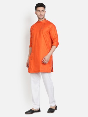 AEW DESIGNS Men Solid Straight Kurta(Orange)