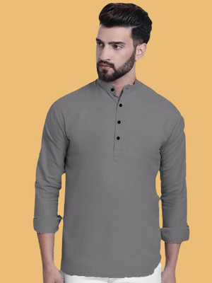 SuperTrend Men Printed Straight Kurta(Grey)