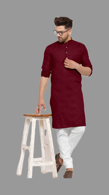 RAYGREN Men Solid A-line Kurta(Maroon)