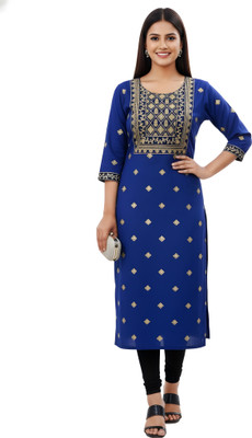 Nova Trends Women Embroidered A-line Kurta(Blue)