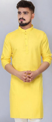 JENJEE FASHION Men Solid Straight Kurta(Yellow)