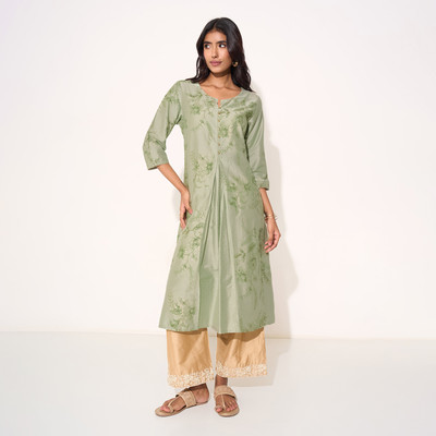 Rangmanch by Pantaloons Women Printed A-line Kurta(Green)