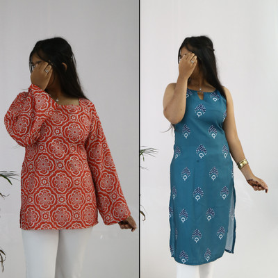 aanzri Women Printed, Geometric Print, Paisley A-line Kurta(Multicolor, Pink)