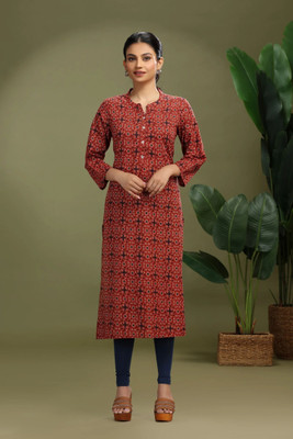 Cotton Culture Women Printed Straight Kurta(Maroon)