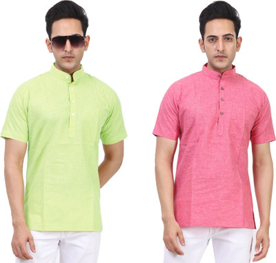 Kavita Fasion Men Printed Straight Kurta(Green, Pink)