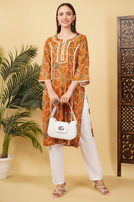 Evelynn Women Printed A-line Kurta(Orange)