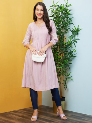 Globus Women Solid A-line Kurta(Pink)