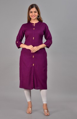 NEW4U Women Solid Straight Kurta(Purple)