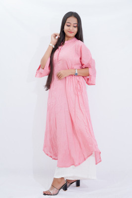 kaliyan Women Solid Flared Kurta(Pink, White)