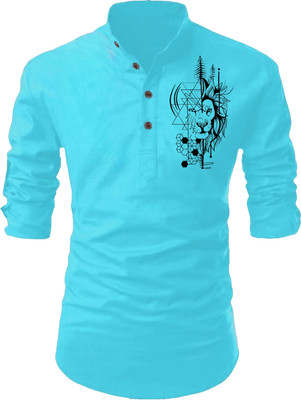 Fashion Marts Men Printed Straight Kurta(Blue)
