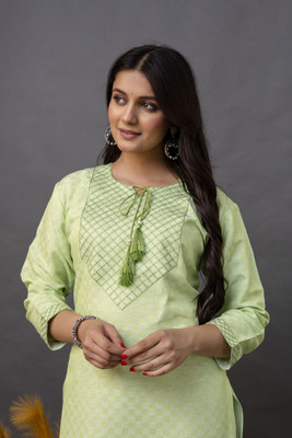Tibra Attire Women Embroidered Straight Kurta(Green)