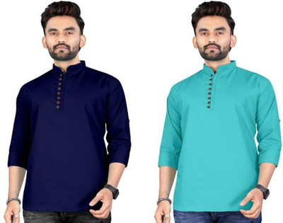 click n buy Men Solid Asymmetric Kurta(Multicolor)