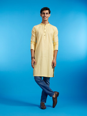 DIWAS by Manyavar Men Self Design Straight Kurta(Yellow)