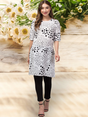 E&A Enterprises Women Printed Straight Kurta(White)